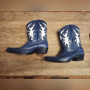 Western Ankle Boots, 9.5, Blue/white